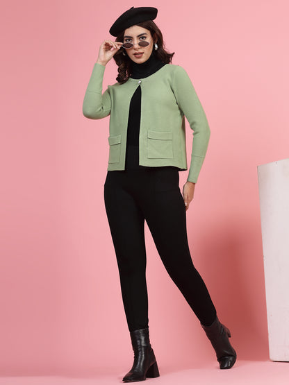 Mafadeny Women Winter Wear Green Short & Stylish Shrug