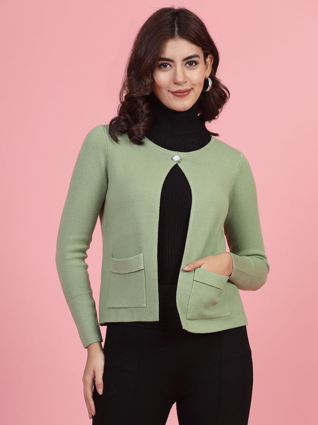 Mafadeny Women Winter Wear Green Short & Stylish Shrug