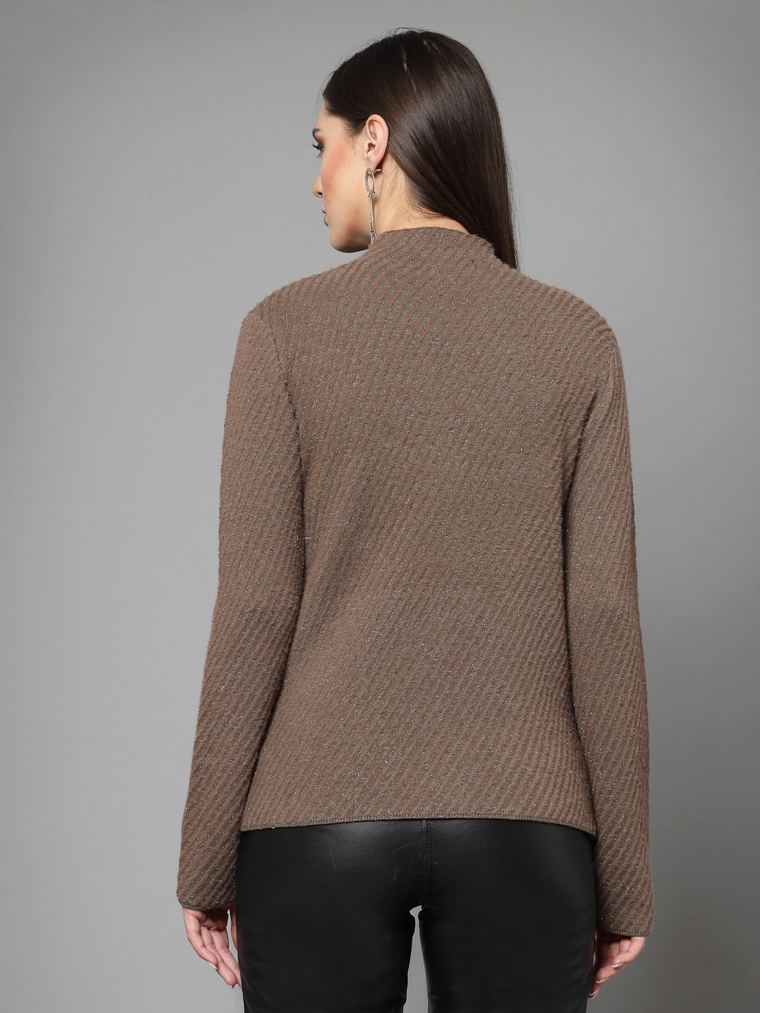 Mafadeny Women Winter Wear Brown Stylished Top