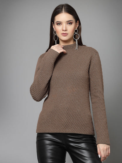 Mafadeny Women Winter Wear Brown Stylished Top