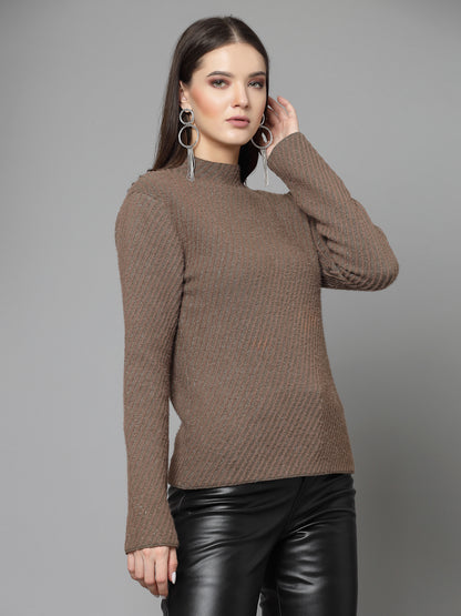 Mafadeny Women Winter Wear Brown Stylished Top