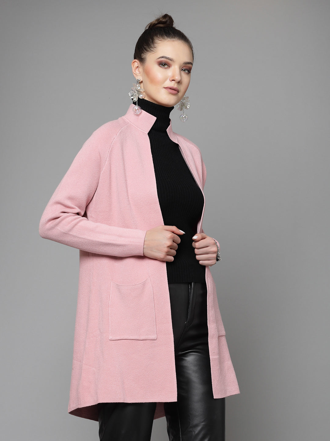 Mafadeny Women Winter Wear Mauve Longline Shrug