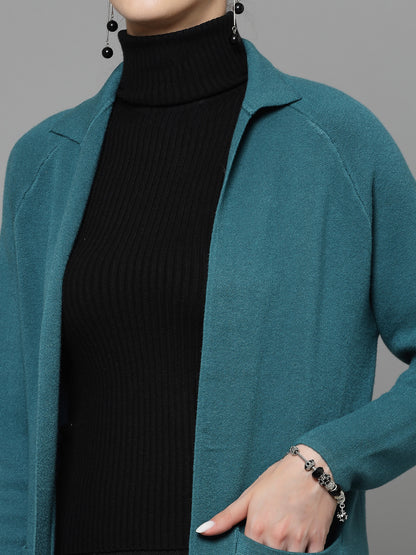 Mafadeny Women Winter Wear Teal Blue Longline Shrug