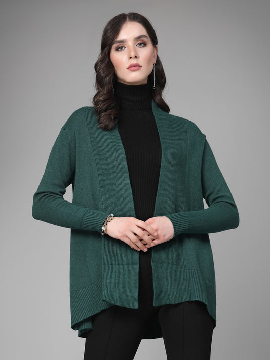 Mafadeny Women Winter Wear Green Longline Shrug