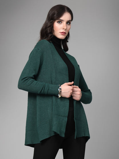 Mafadeny Women Winter Wear Green Longline Shrug