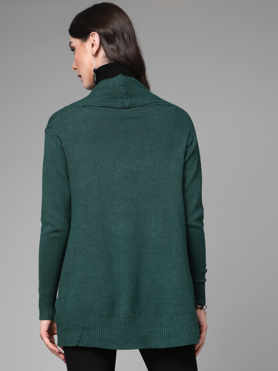 Mafadeny Women Winter Wear Green Longline Shrug