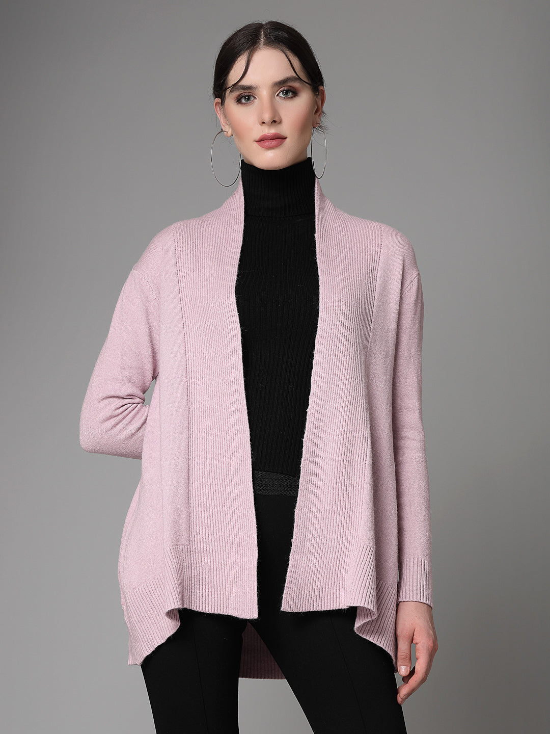 Mafadeny Women Winter Wear Mauve Longline Shrug