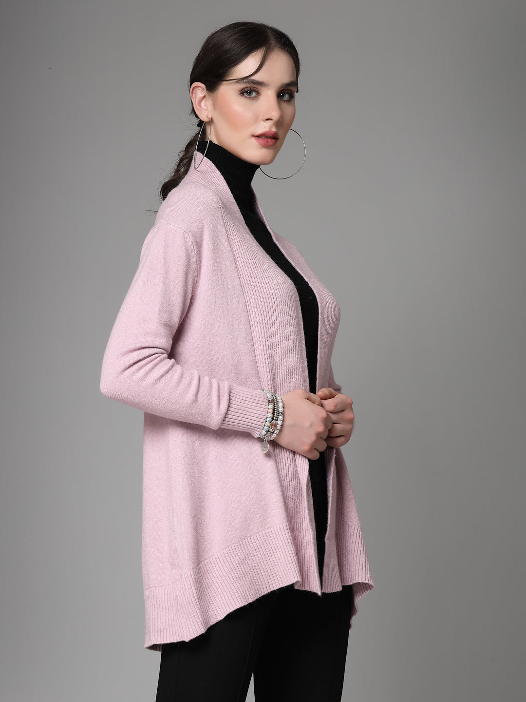 Mafadeny Women Winter Wear Mauve Longline Shrug