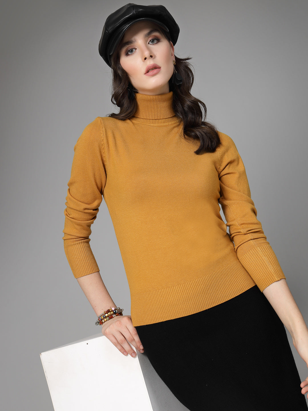 Mafadeny Women Winter wear Musterd High Neck Pullover