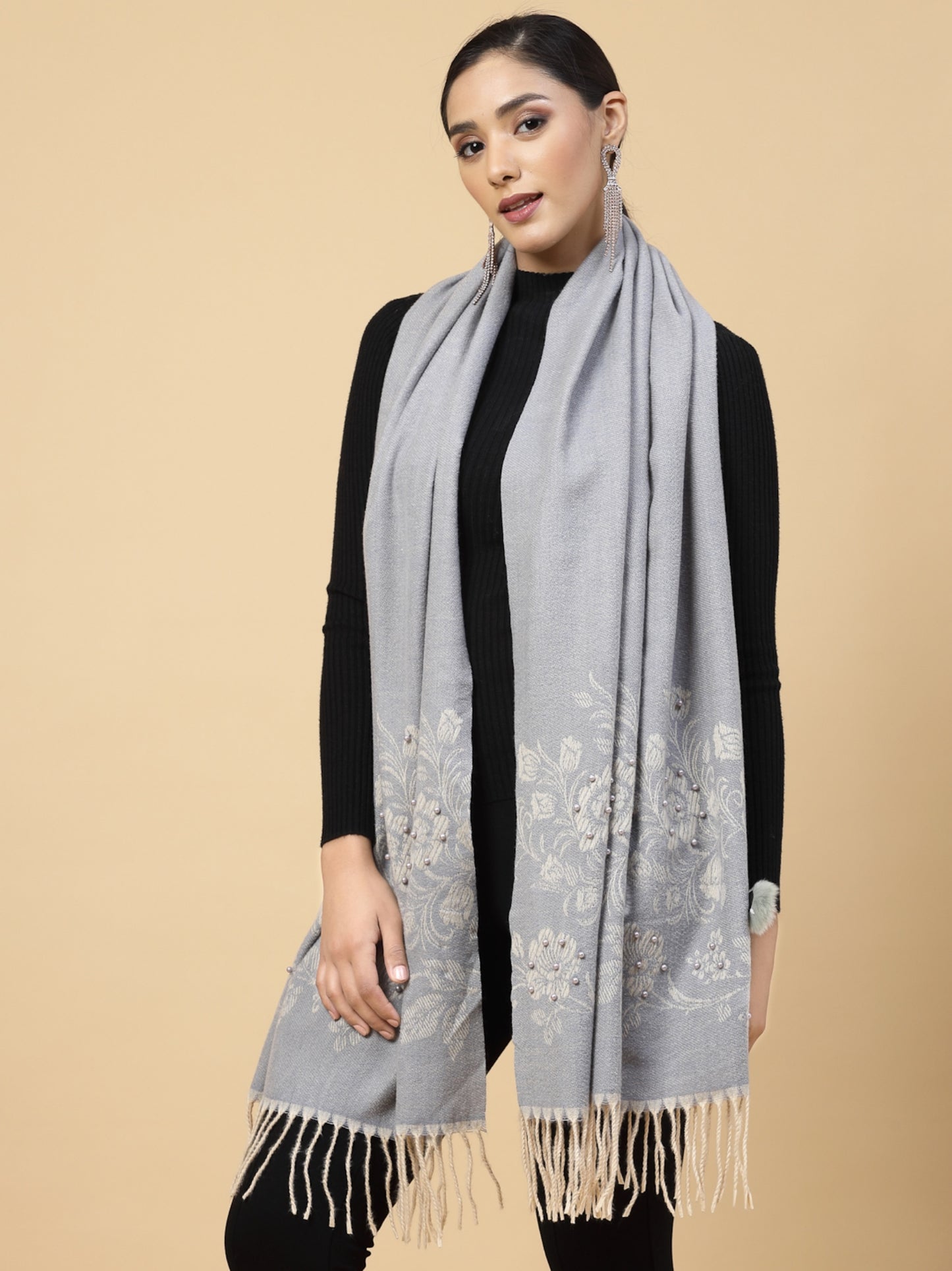 MAFADENY WINTER WRAP GREY STOLE - COZY COMFORT IN SUBTLE ELEGANCE