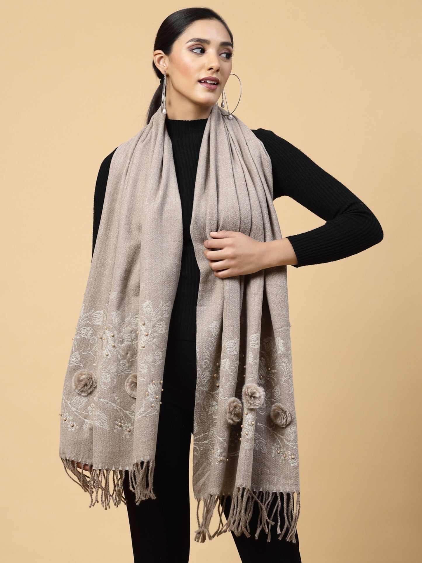 MAFADENY WINTER WRAP KHAKHI STOLE - COZY COMFORT IN SUBTLE ELEGANCE