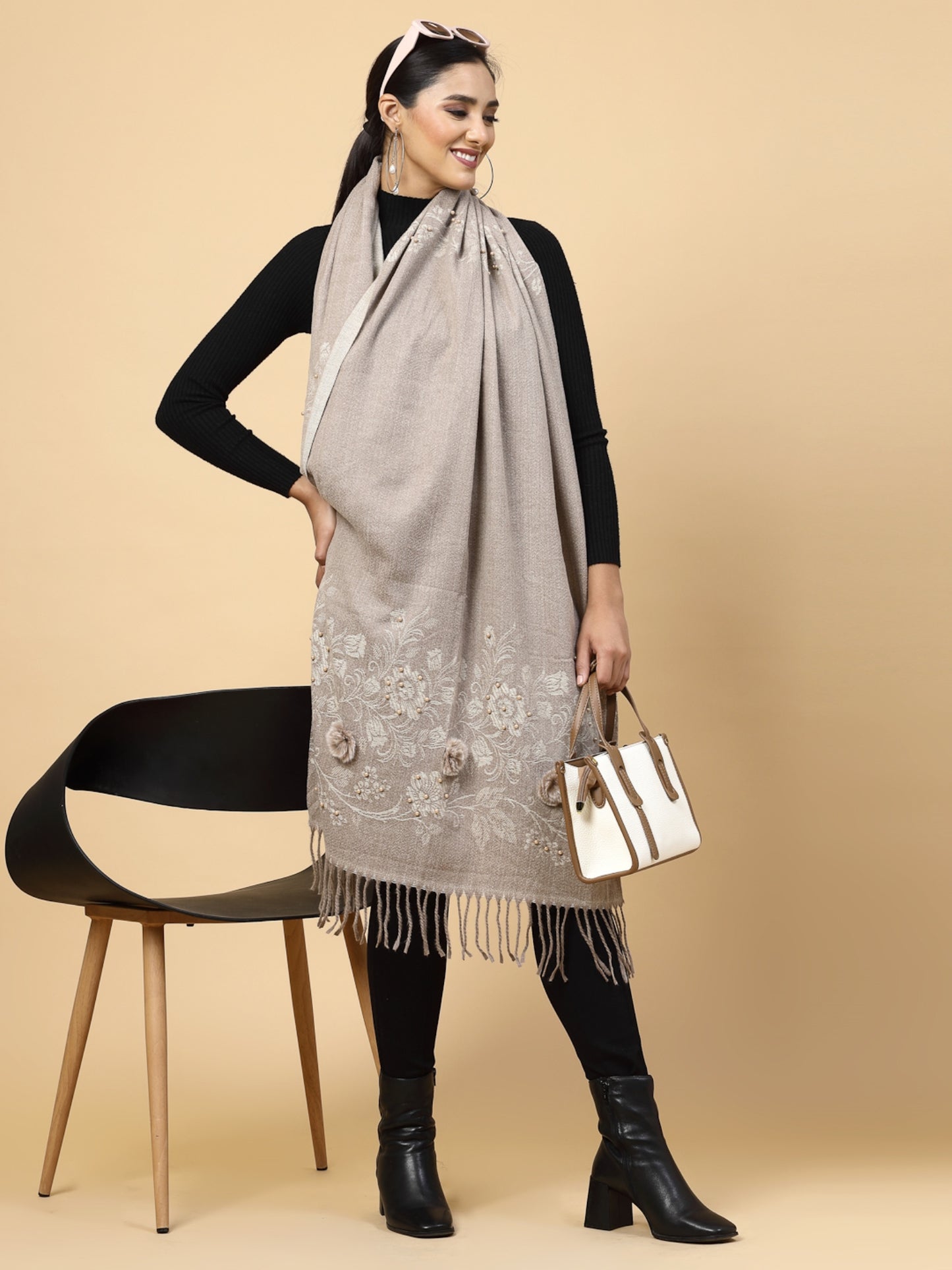 MAFADENY WINTER WRAP KHAKHI STOLE - COZY COMFORT IN SUBTLE ELEGANCE