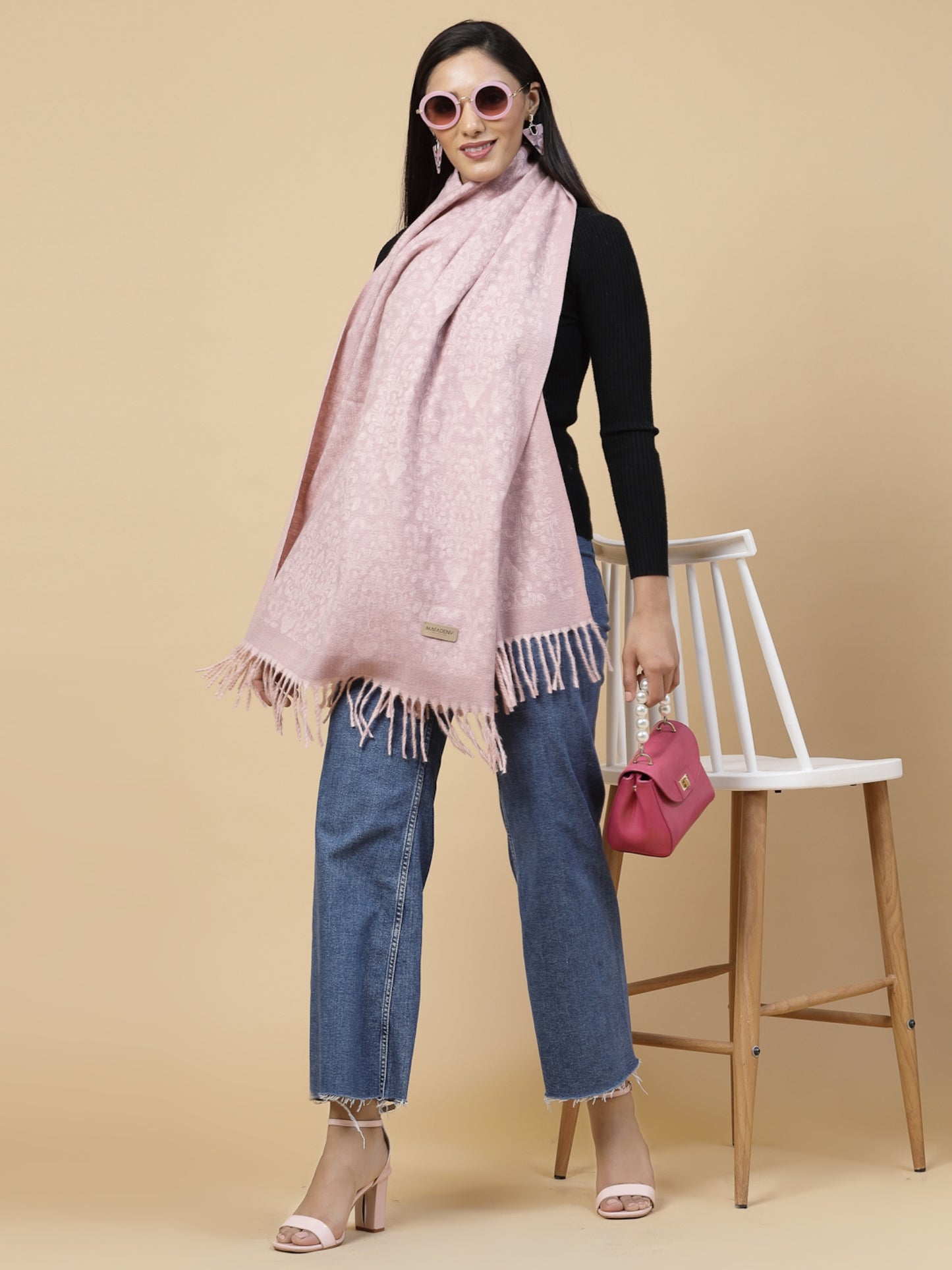 MAFADENY WINTER WRAP PINK STOLE - COZY COMFORT IN SUBTLE ELEGANCE