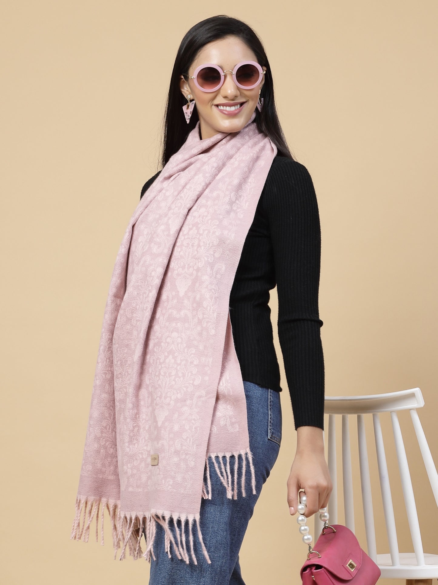 MAFADENY WINTER WRAP PINK STOLE - COZY COMFORT IN SUBTLE ELEGANCE