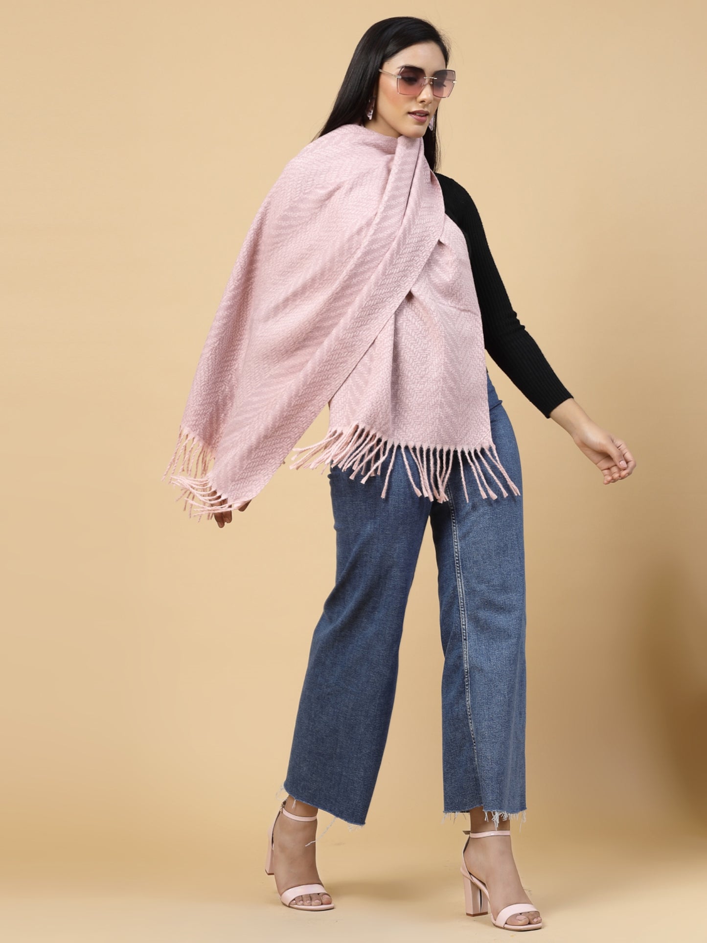 MAFADENY WINTER WRAP PINK STOLE - COZY COMFORT IN SUBTLE ELEGANCE