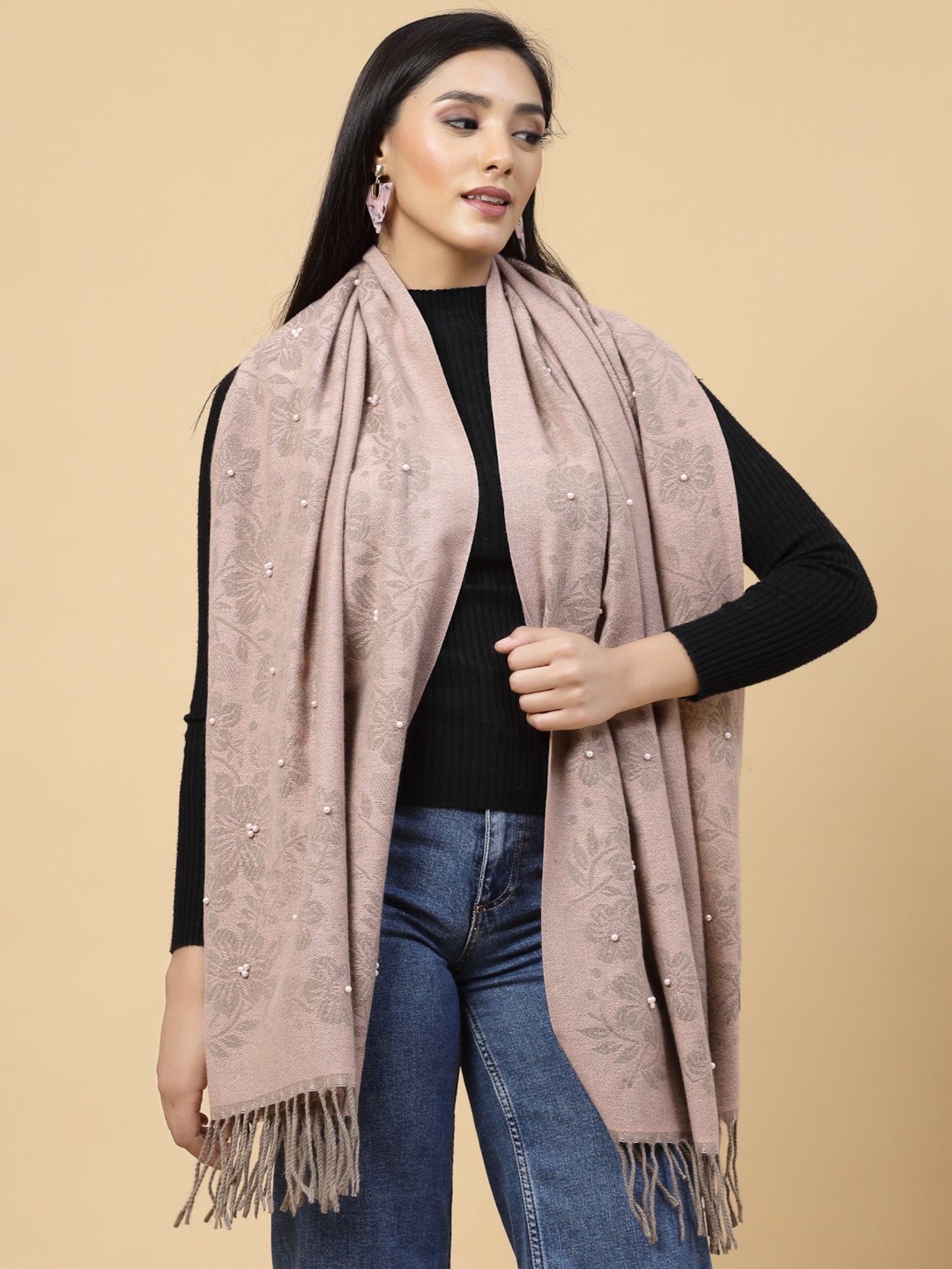 MAFADENY WINTER WRAP PEACH STOLE - COZY COMFORT IN SUBTLE ELEGANCE