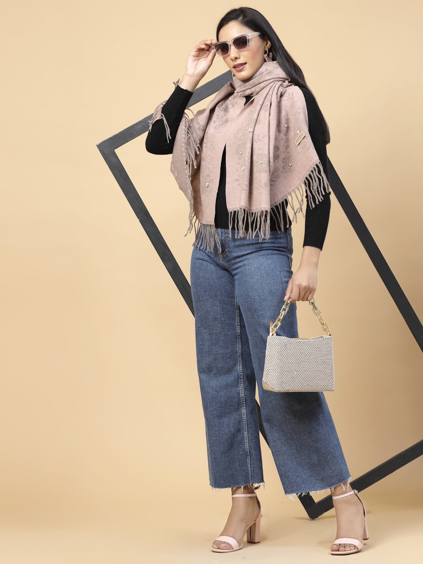 MAFADENY WINTER WRAP PEACH STOLE - COZY COMFORT IN SUBTLE ELEGANCE