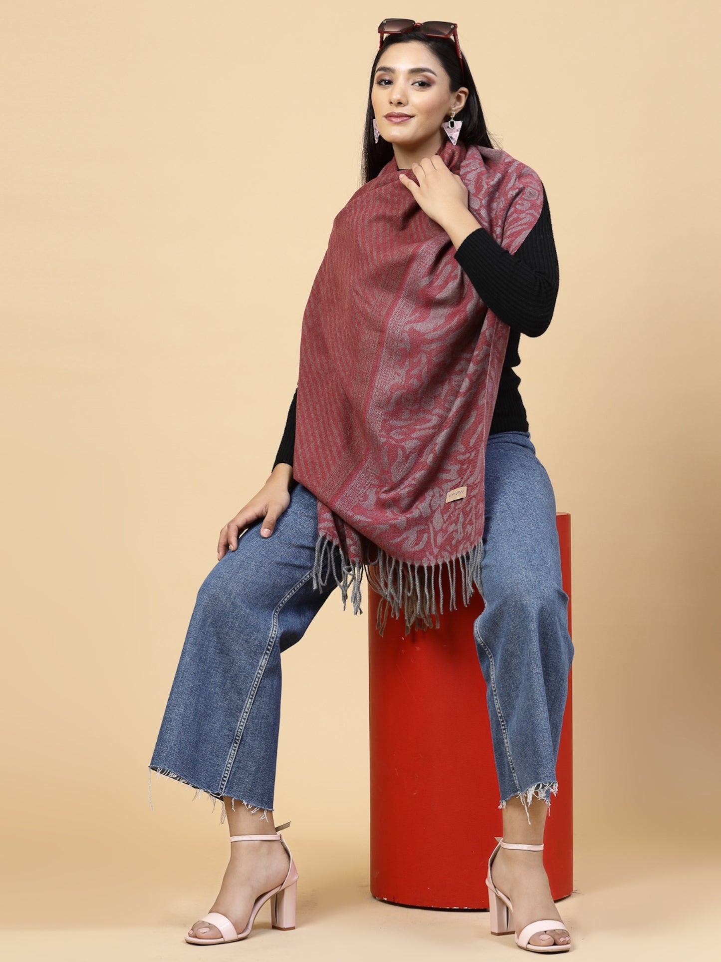 MAFADENY WINTER WRAP MEHROON STOLE - COZY COMFORT IN SUBTLE ELEGANCE