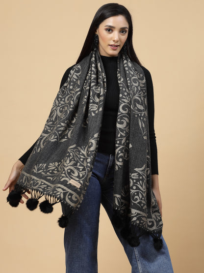 MAFADENY WINTER WRAP BLACK STOLE - COZY COMFORT IN SUBTLE ELEGANCE