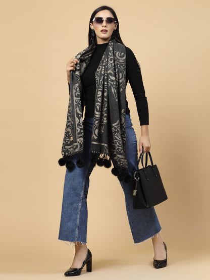 MAFADENY WINTER WRAP BLACK STOLE - COZY COMFORT IN SUBTLE ELEGANCE