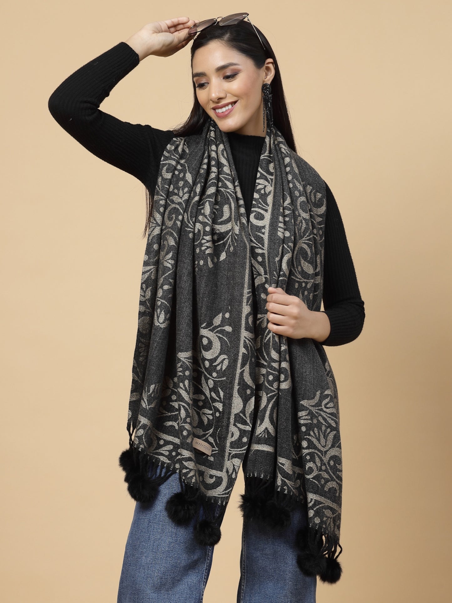 MAFADENY WINTER WRAP BLACK STOLE - COZY COMFORT IN SUBTLE ELEGANCE