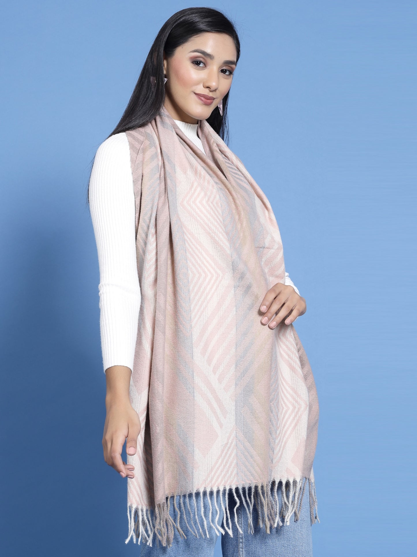 MAFADENY WINTER WRAP PEACH STOLE - COZY COMFORT IN SUBTLE ELEGANCE