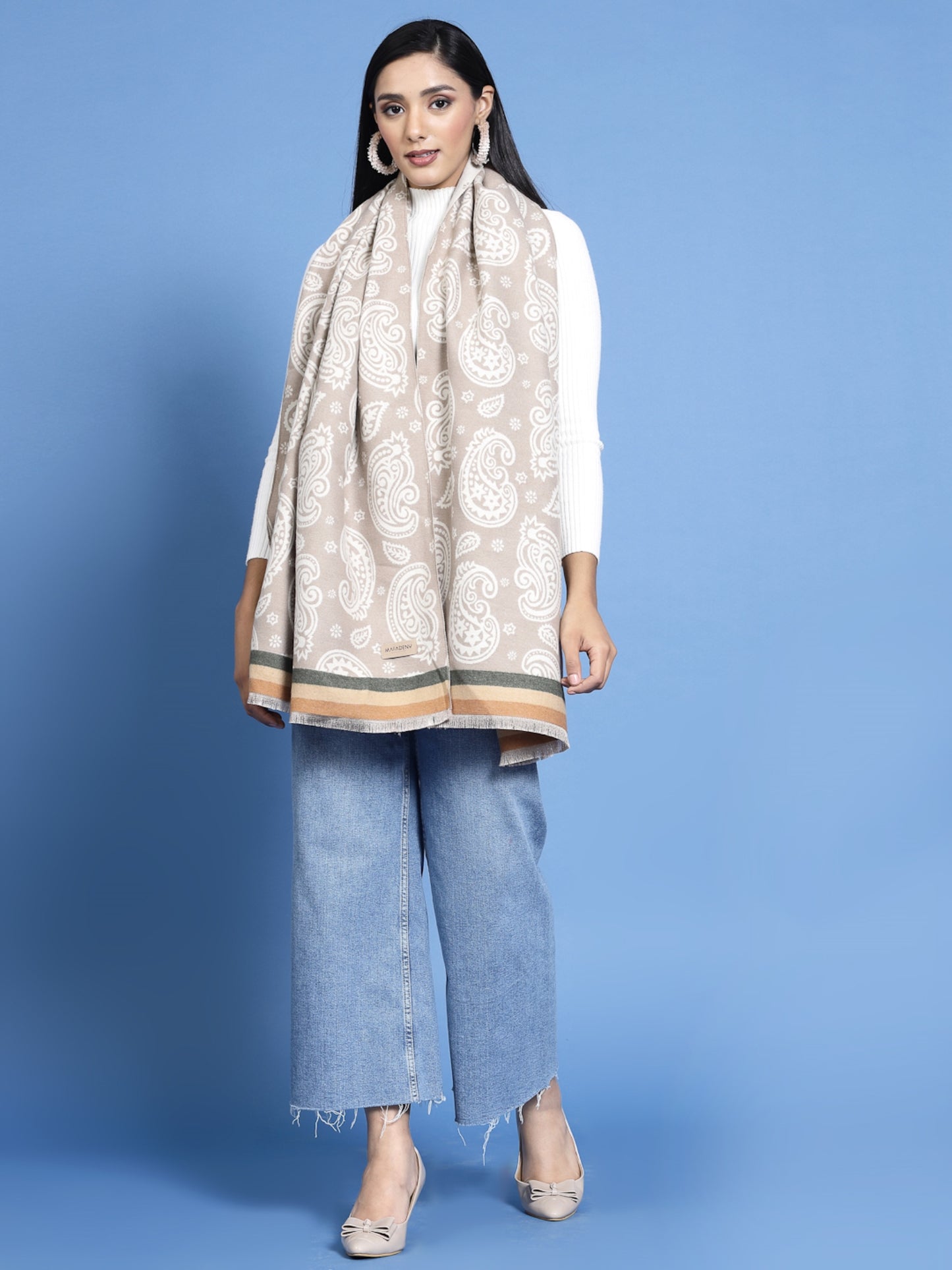 MAFADENY WINTER WRAP KHAKHI STOLE - COZY COMFORT IN SUBTLE ELEGANCE