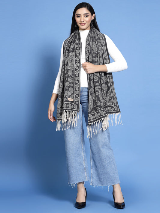 MAFADENY WINTER WRAP BLACK STOLE - COZY COMFORT IN SUBTLE ELEGANCE