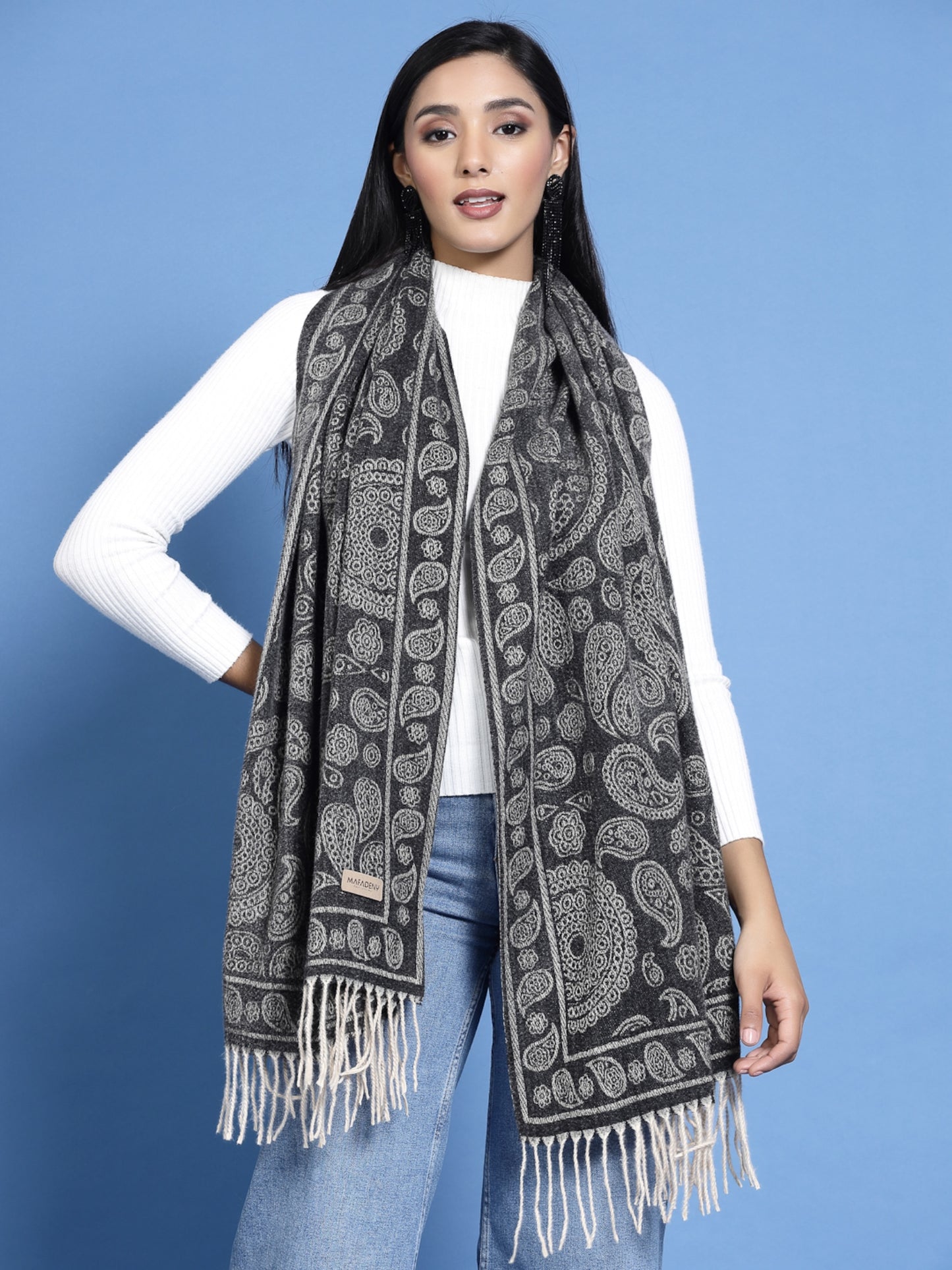 MAFADENY WINTER WRAP BLACK STOLE - COZY COMFORT IN SUBTLE ELEGANCE