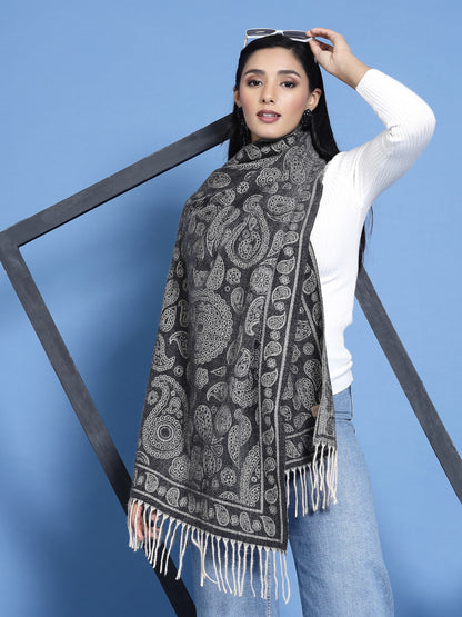 MAFADENY WINTER WRAP BLACK STOLE - COZY COMFORT IN SUBTLE ELEGANCE