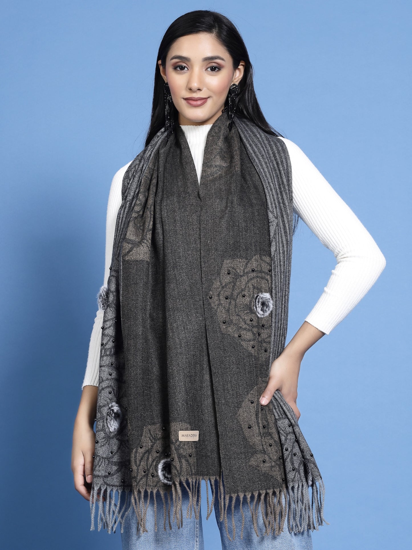 MAFADENY WINTER WRAP D.GREY STOLE - COZY COMFORT IN SUBTLE ELEGANCE