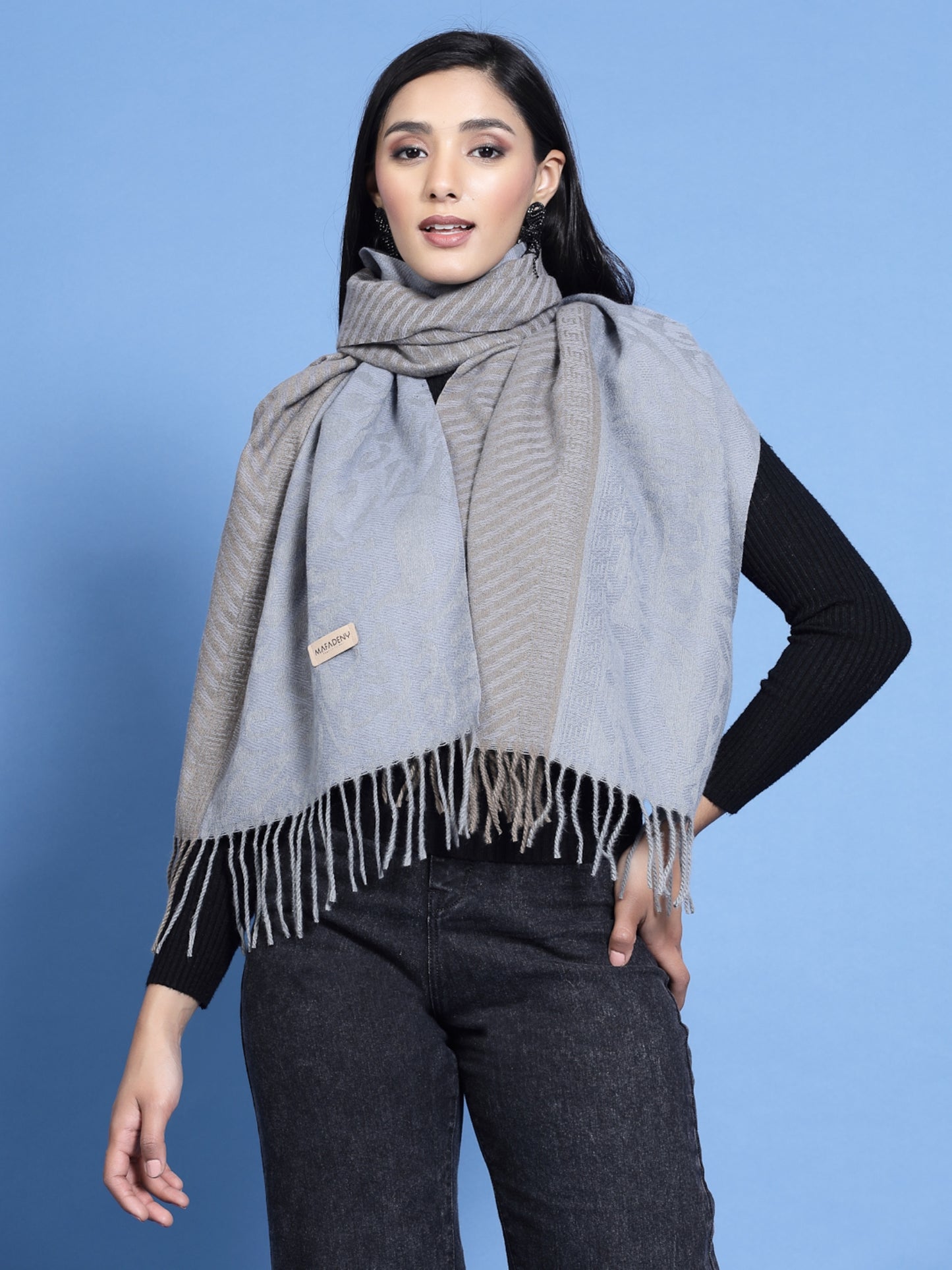 MAFADENY WINTER WRAP GREY STOLE - COZY COMFORT IN SUBTLE ELEGANCE