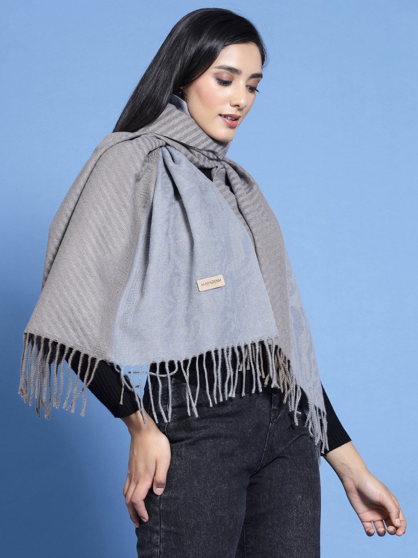 MAFADENY WINTER WRAP GREY STOLE - COZY COMFORT IN SUBTLE ELEGANCE