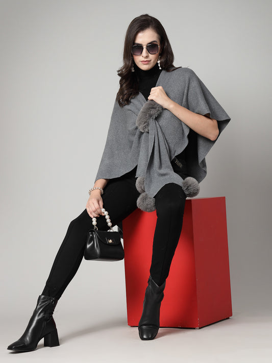 Mafadeny Women Winter Wear Grey Stylish & Cosy Ponchoo