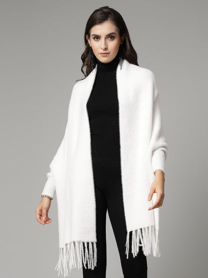 Mafadeny Women Winter Wear White & Cosy Ponchoo