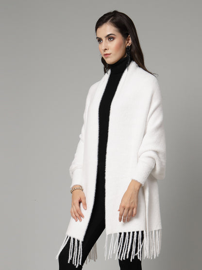 Mafadeny Women Winter Wear White & Cosy Ponchoo