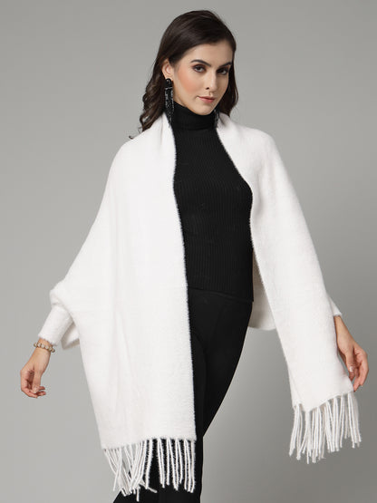 Mafadeny Women Winter Wear White & Cosy Ponchoo