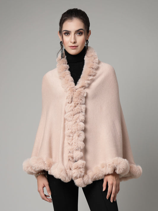 Mafadeny Women Winter Wear Peach Stylish & Cosy Ponchoo