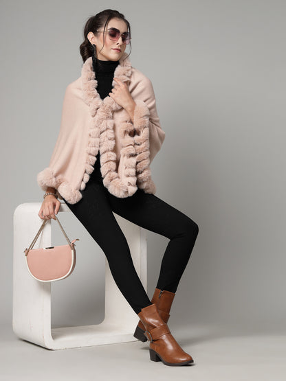 Mafadeny Women Winter Wear Peach Stylish & Cosy Ponchoo