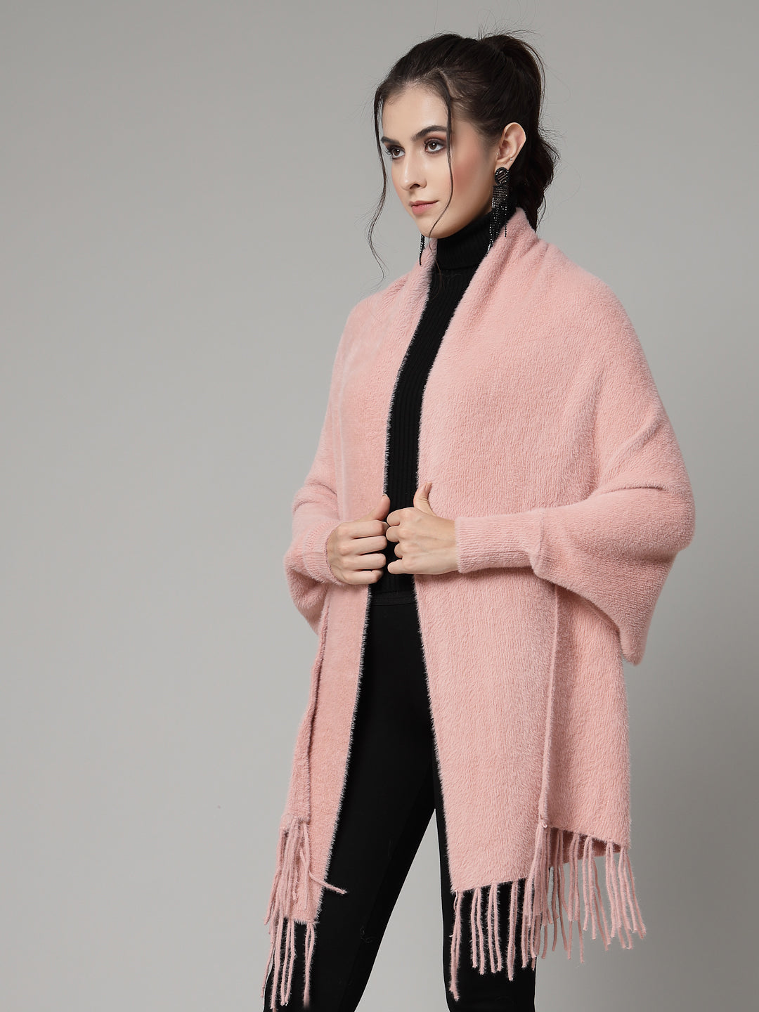 Mafadeny Women Winter Wear Peach Stylish & Cosy Ponchoo