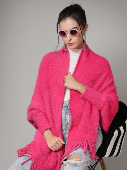 Mafadeny Women Winter Wear Hot Pink Stylish & Cosy Ponchoo