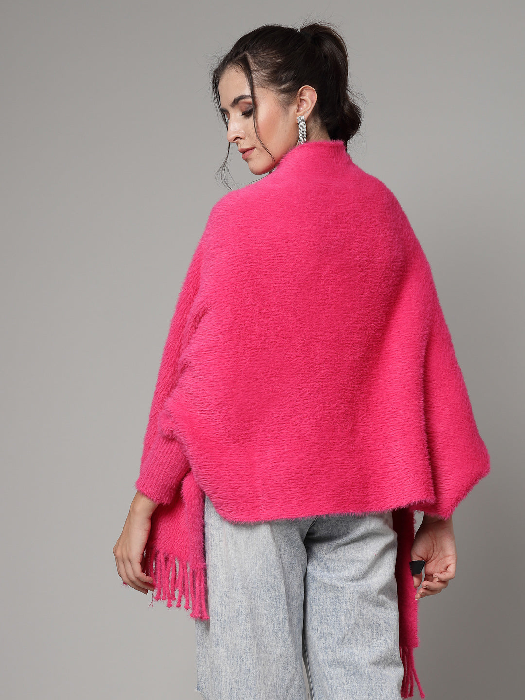 Mafadeny Women Winter Wear Hot Pink Stylish & Cosy Ponchoo