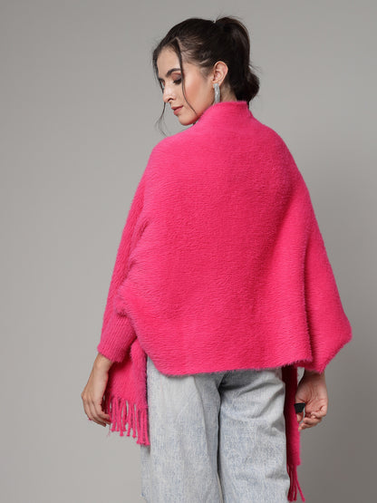 Mafadeny Women Winter Wear Hot Pink Stylish & Cosy Ponchoo