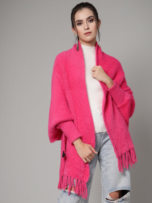 Mafadeny Women Winter Wear Hot Pink Stylish & Cosy Ponchoo