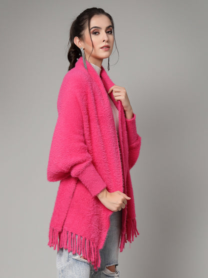 Mafadeny Women Winter Wear Hot Pink Stylish & Cosy Ponchoo