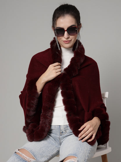 Mafadeny Women Winter Wear Maroon Stylish & Cosy Ponchoo