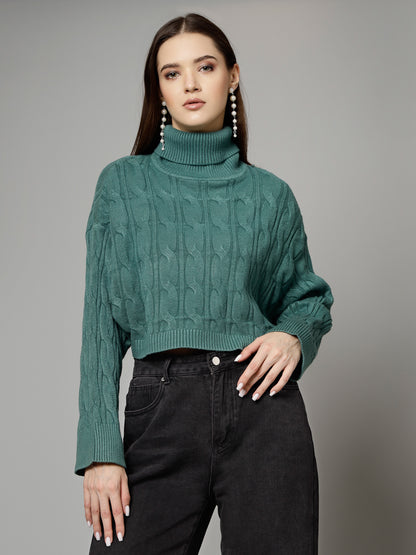 Mafadeny Women Winter Wear Green Crop Top