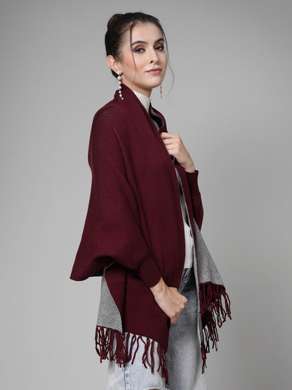 Mafadeny Women Winter Wear Maroon Stylish & Cosy Ponchoo