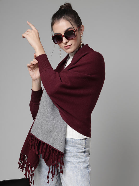 Mafadeny Women Winter Wear Maroon Stylish & Cosy Ponchoo