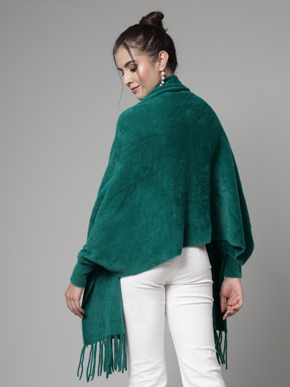 Mafadeny Women Winter Wear Green Stylish & Cosy Ponchoo